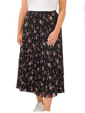 Vince Camuto Black Floral Pleated Spring Summer New With Tags Midi Skirt Size XL